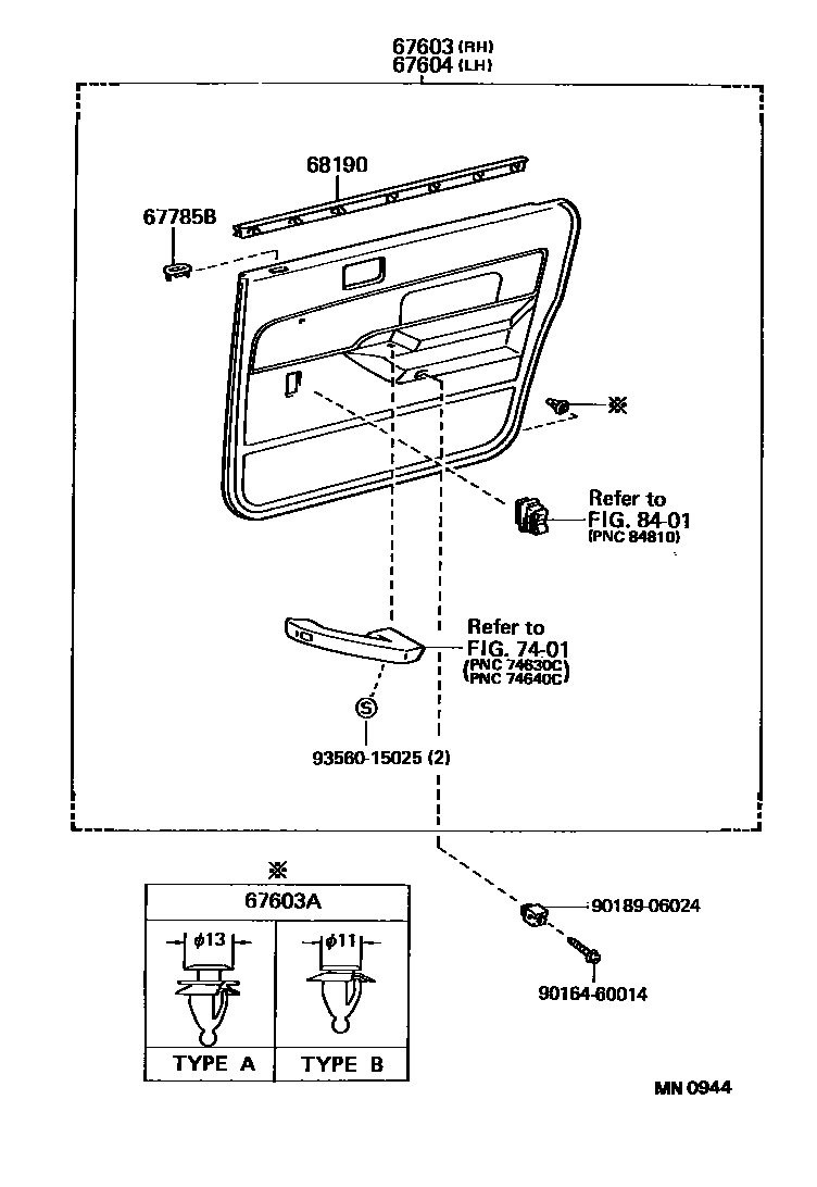 Toyota CAMRY 后门板和后门玻璃 EPC diagram — MN0944
