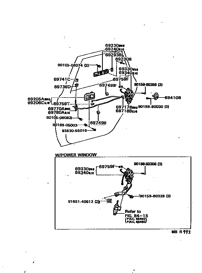 Toyota CAMRY 后门锁和后门把手 EPC diagram — MBR992
