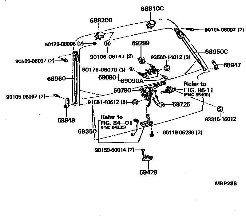 Toyota CAMRY 背门锁和背门把手 EPC diagram — MBP288