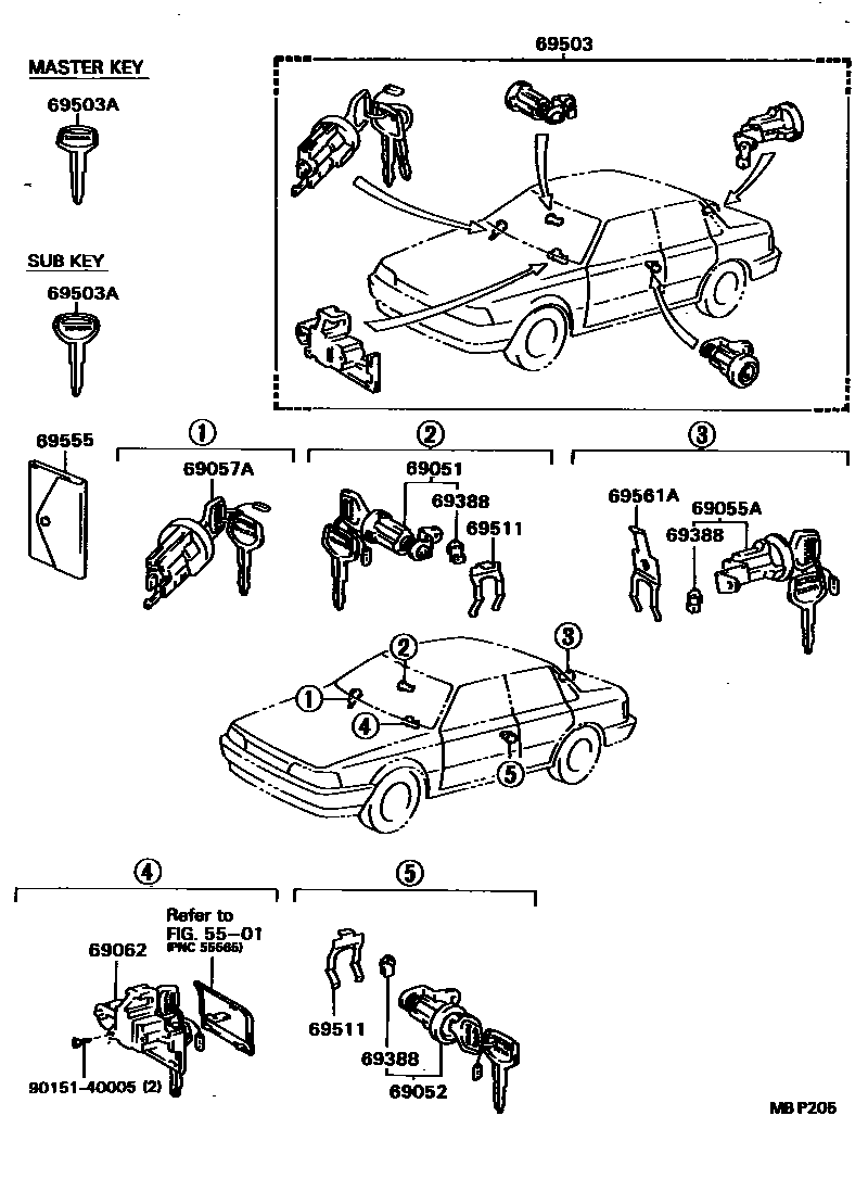 Toyota CAMRY 锁芯组件 EPC diagram — MBP205