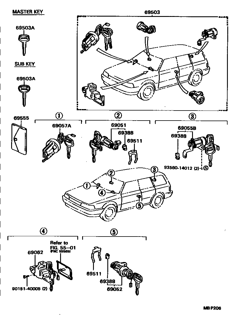 Toyota CAMRY 锁芯组件 EPC diagram — MBP206