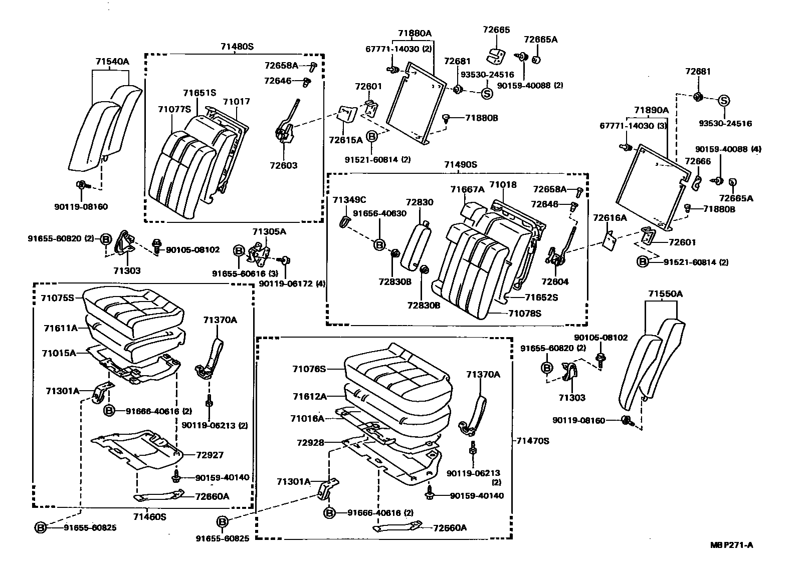 Toyota CAMRY 后排座椅和座椅滑轨 EPC diagram — MBP271A