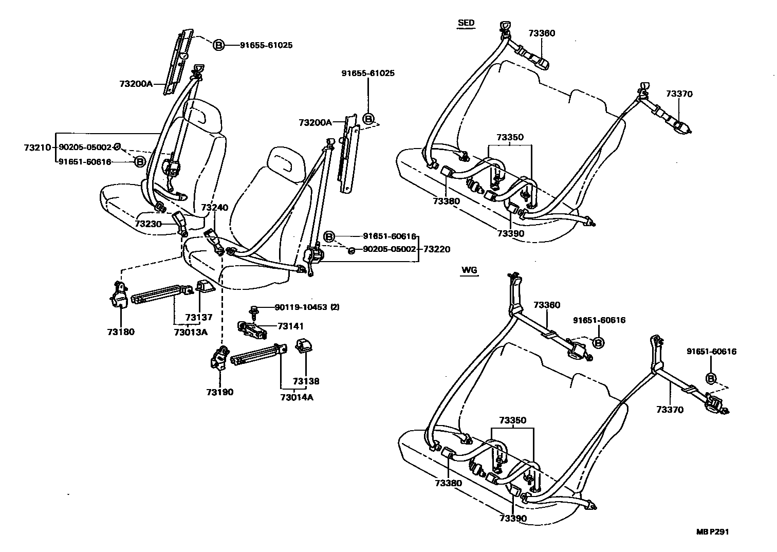 Toyota CAMRY 安全带和儿童保护座椅 EPC diagram — MBP291