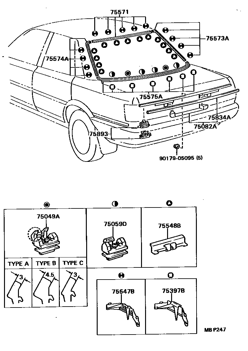 Toyota CAMRY 后防护条 EPC diagram — MBP247
