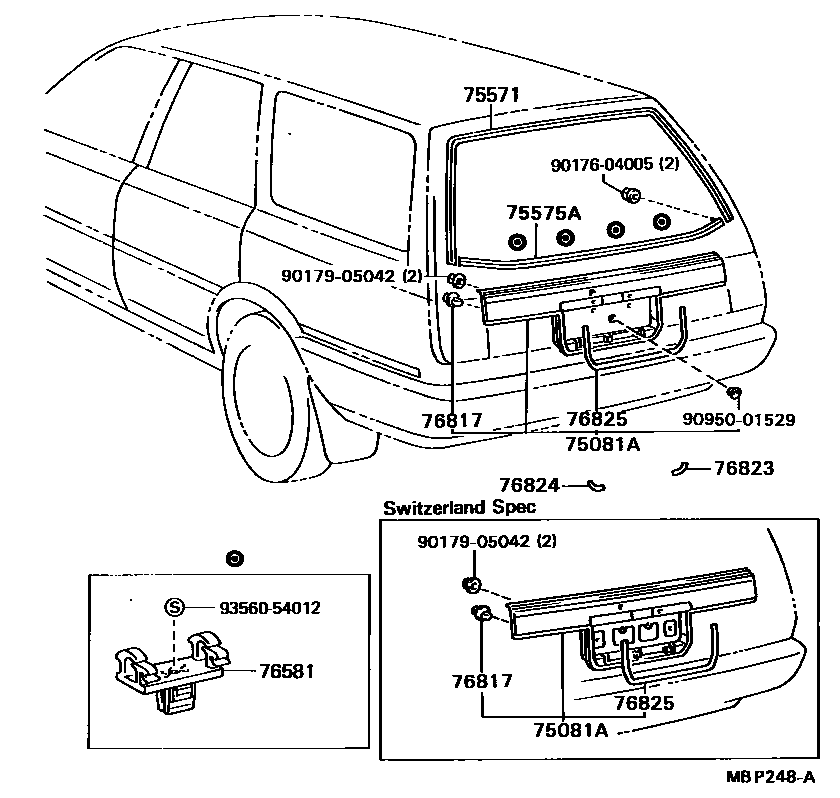 Toyota CAMRY 后防护条 EPC diagram — MBP248A