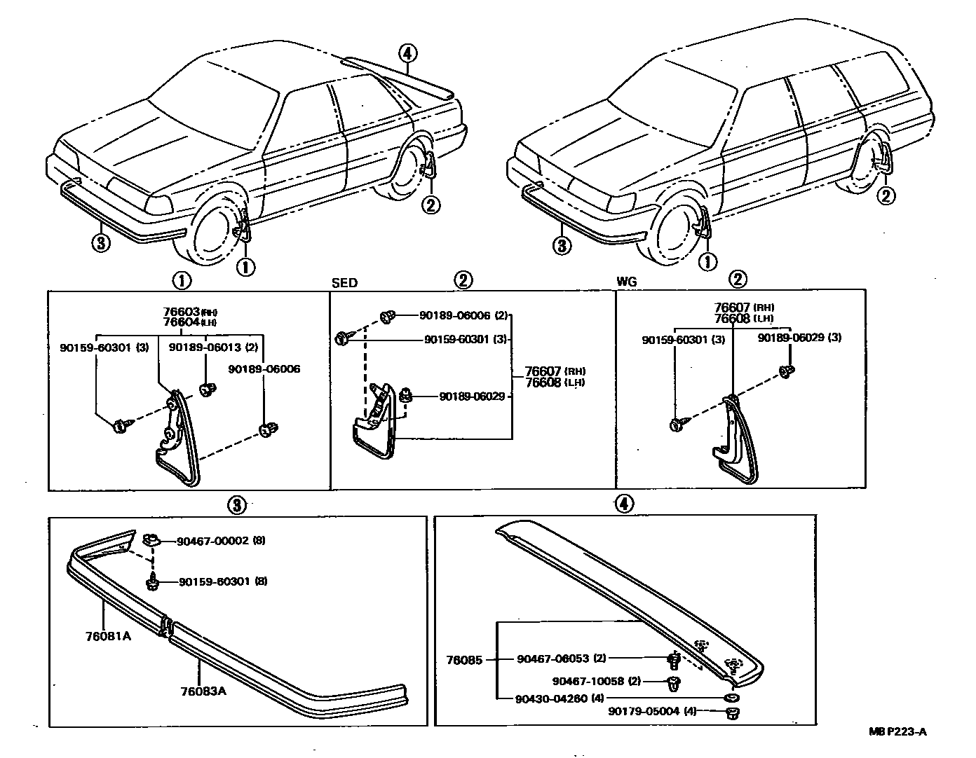 Toyota CAMRY 挡泥板和扰流板 EPC diagram — MBP223A