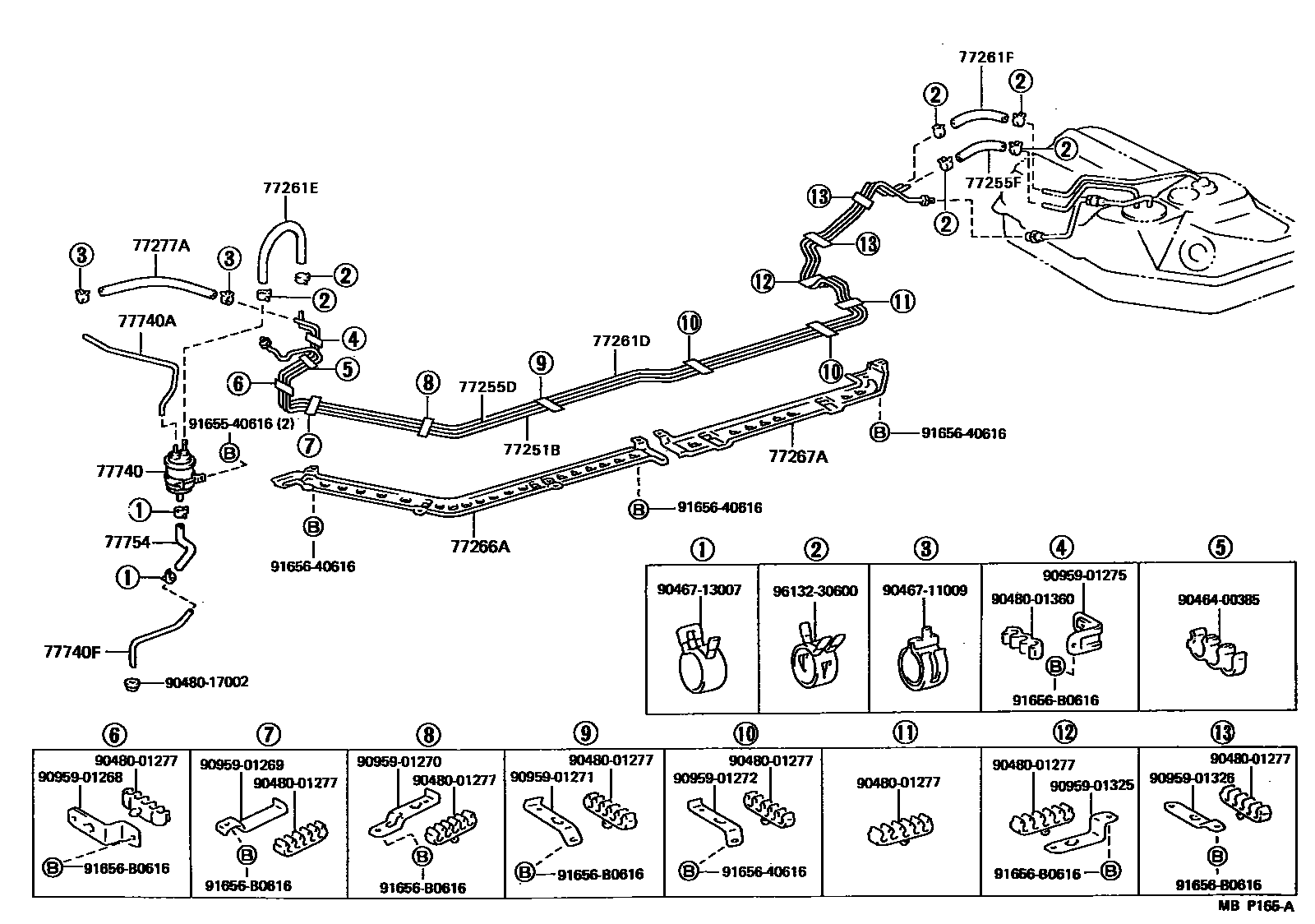 Toyota CAMRY 燃油箱和燃油管 EPC diagram — MBP165A