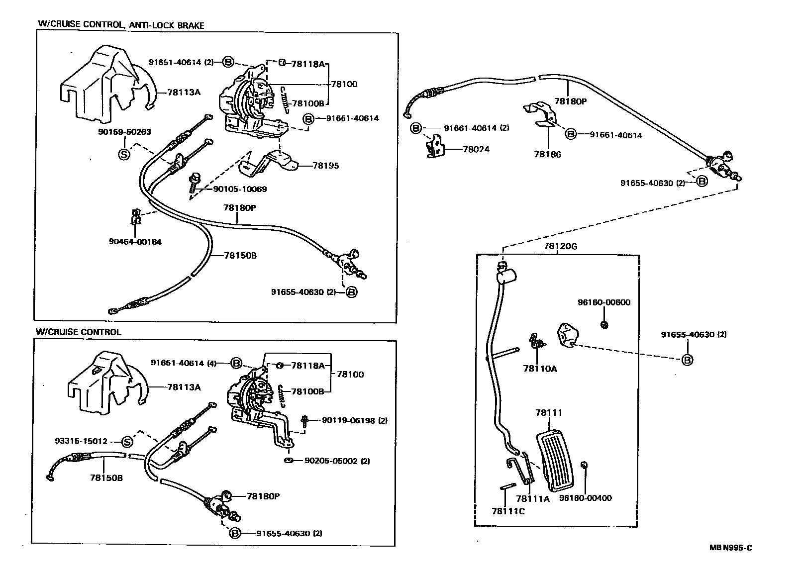 Toyota CAMRY accelerator pedal connecting rod EPC diagram — MBN995C