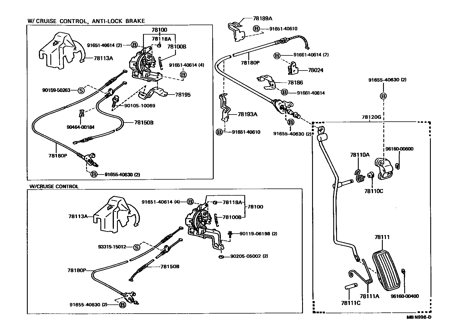 Toyota CAMRY accelerator pedal connecting rod EPC diagram — MBN996D