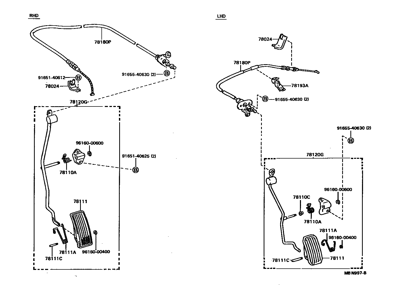 Toyota CAMRY accelerator pedal connecting rod EPC diagram — MBN997B