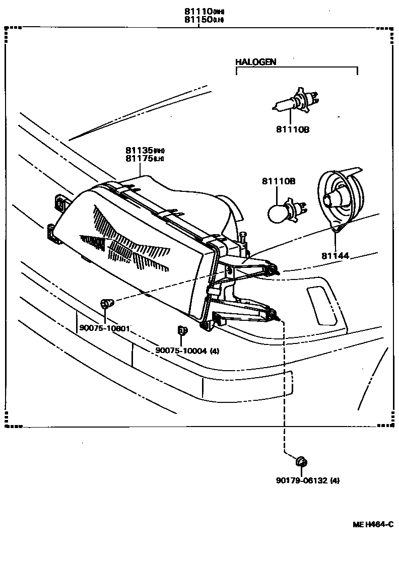 Toyota CAMRY Headlamp EPC diagram — MEH464C