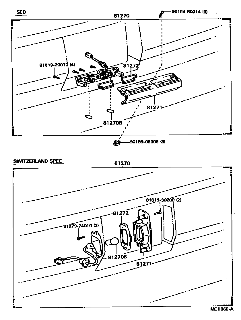 Toyota CAMRY 后牌照灯 EPC diagram — MEH866A