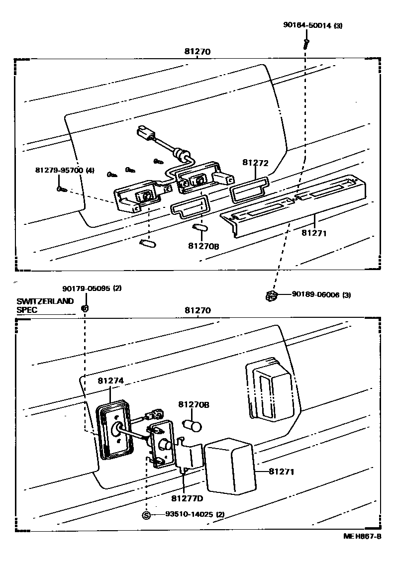 Toyota CAMRY 后牌照灯 EPC diagram — MEH867B