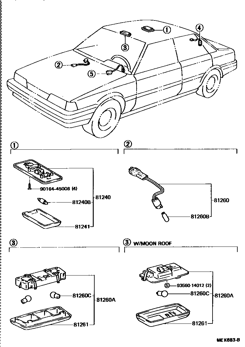Toyota CAMRY 车内灯 EPC diagram — MEK883B