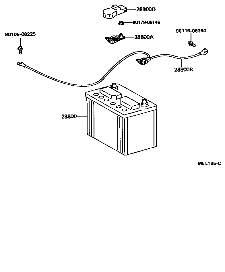 Toyota CAMRY 蓄电池和蓄电池电缆 EPC diagram — MEL165C