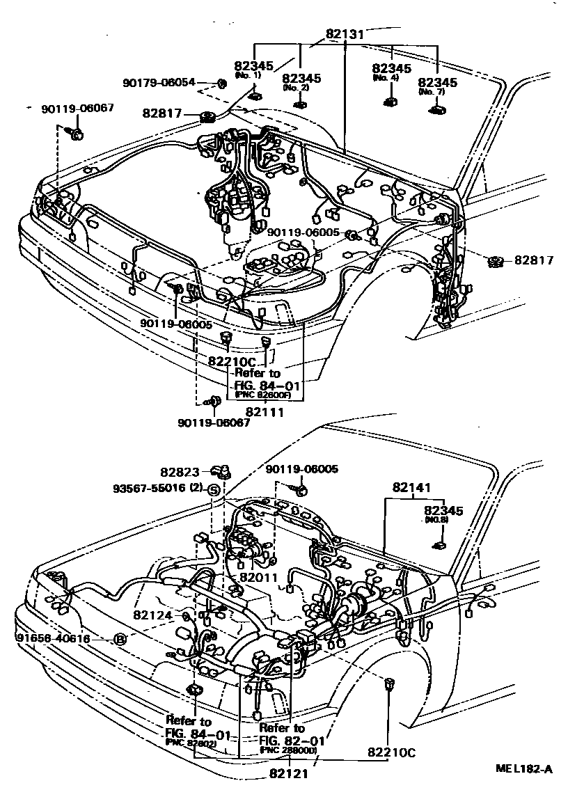 Toyota CAMRY 线束和卡夹 EPC diagram — MEL182A