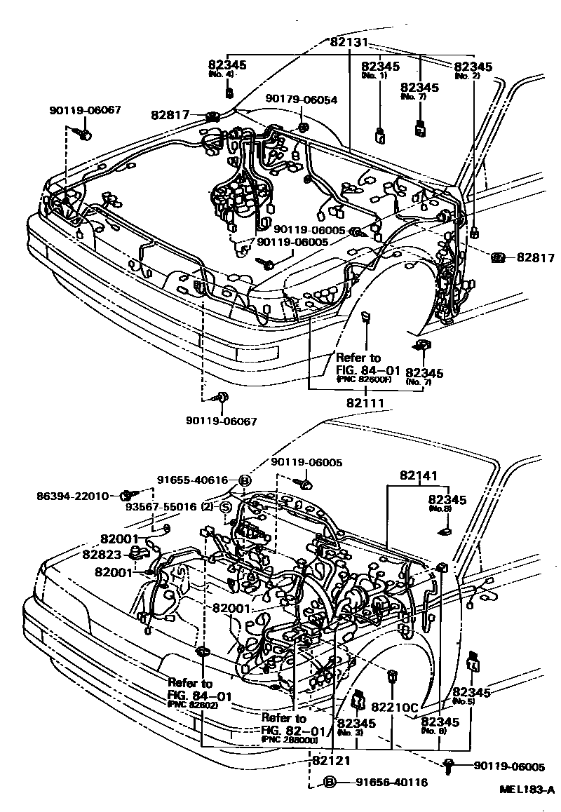 Toyota CAMRY 线束和卡夹 EPC diagram — MEL183A