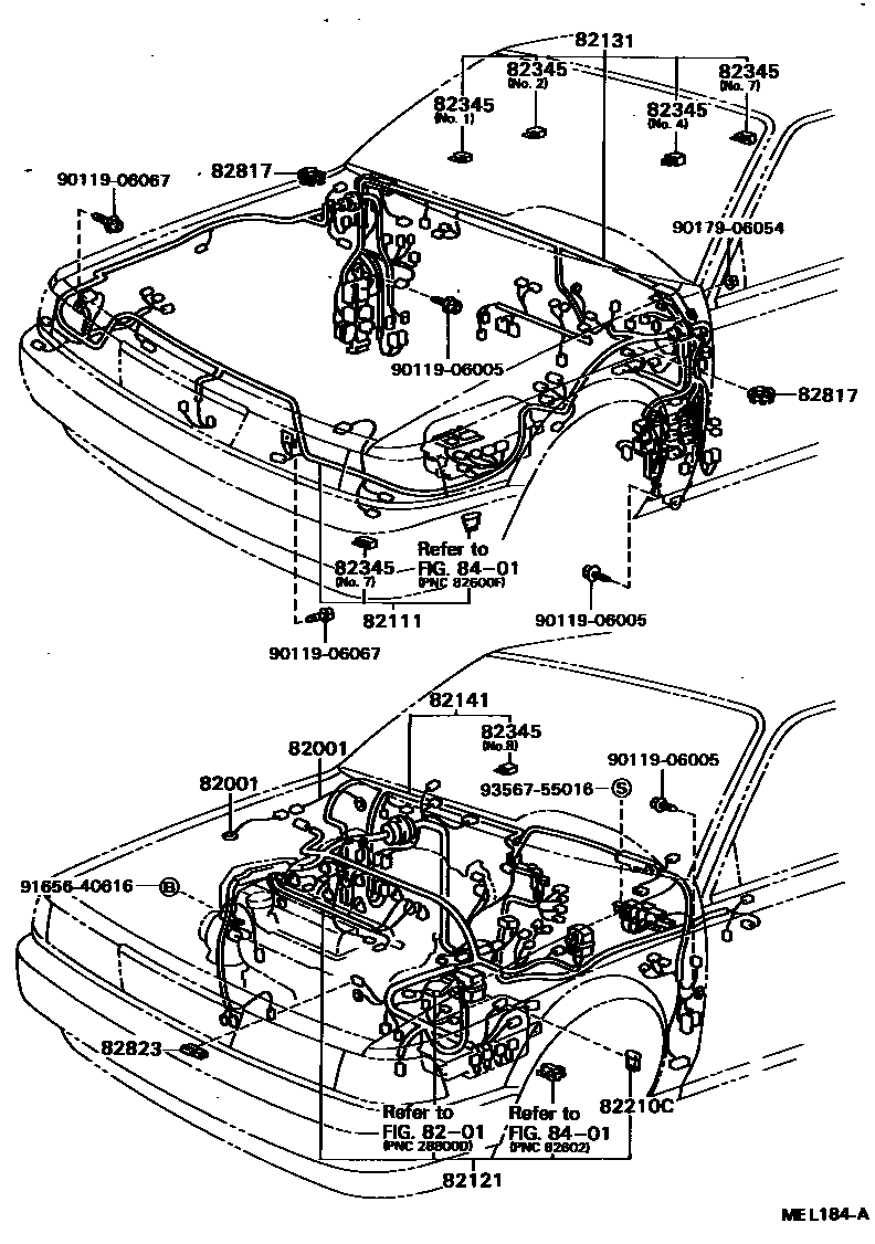 Toyota CAMRY 线束和卡夹 EPC diagram — MEL184A