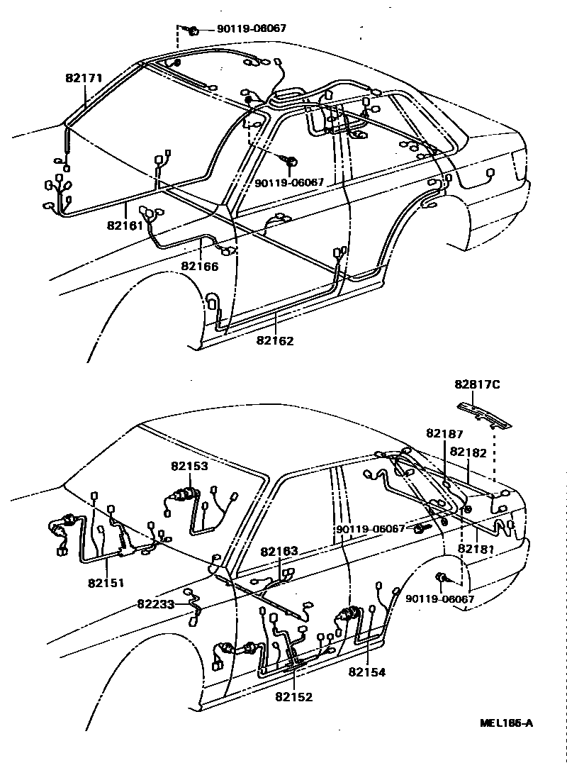 Toyota CAMRY 线束和卡夹 EPC diagram — MEL185A