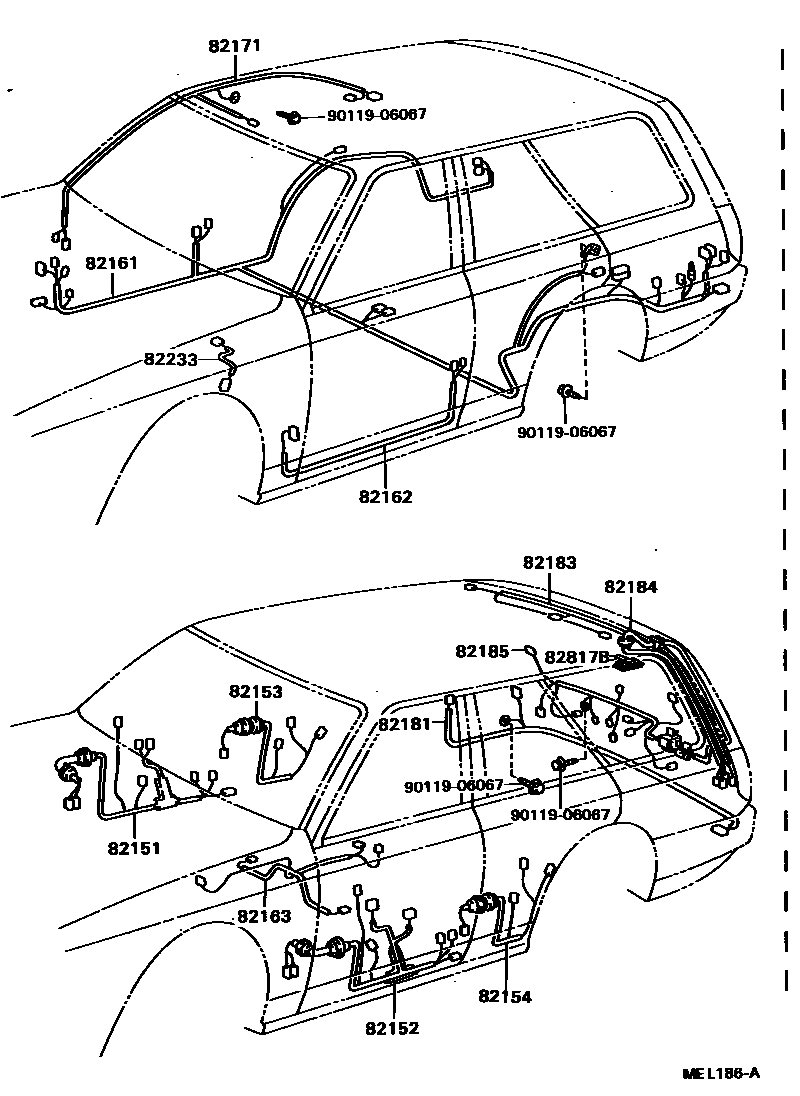 Toyota CAMRY 线束和卡夹 EPC diagram — MEL186A