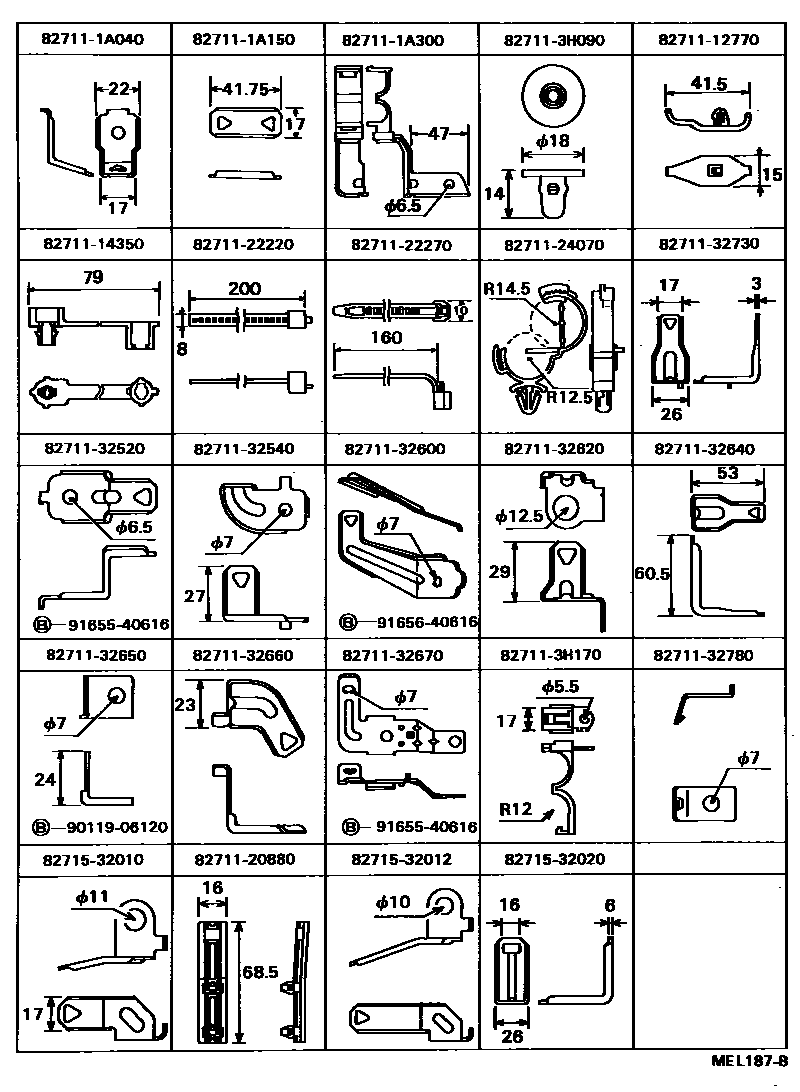 Toyota CAMRY 线束和卡夹 EPC diagram — MEL187B