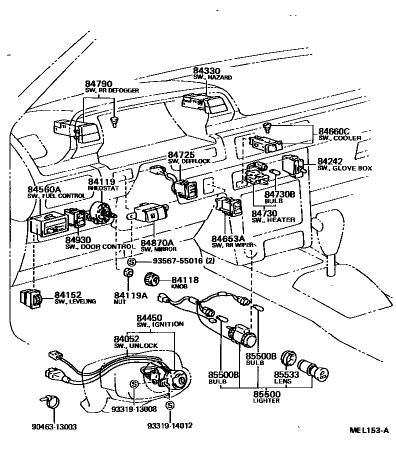 Toyota CAMRY 开关和继电器和ECU EPC diagram — MEL153A