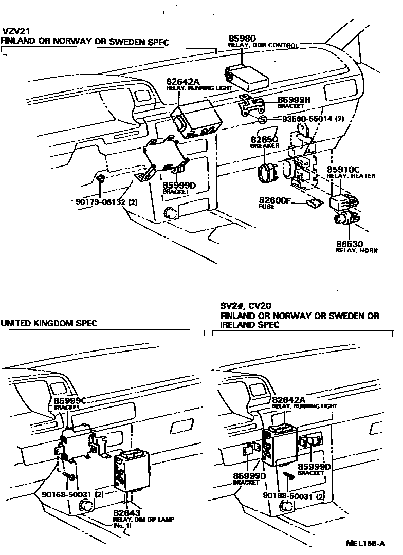 Toyota CAMRY 开关和继电器和ECU EPC diagram — MEL155A