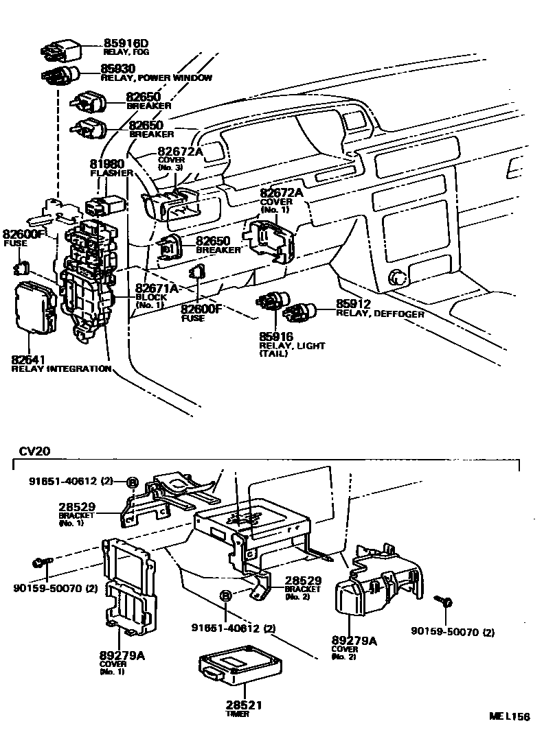 Toyota CAMRY 开关和继电器和ECU EPC diagram — MEL156