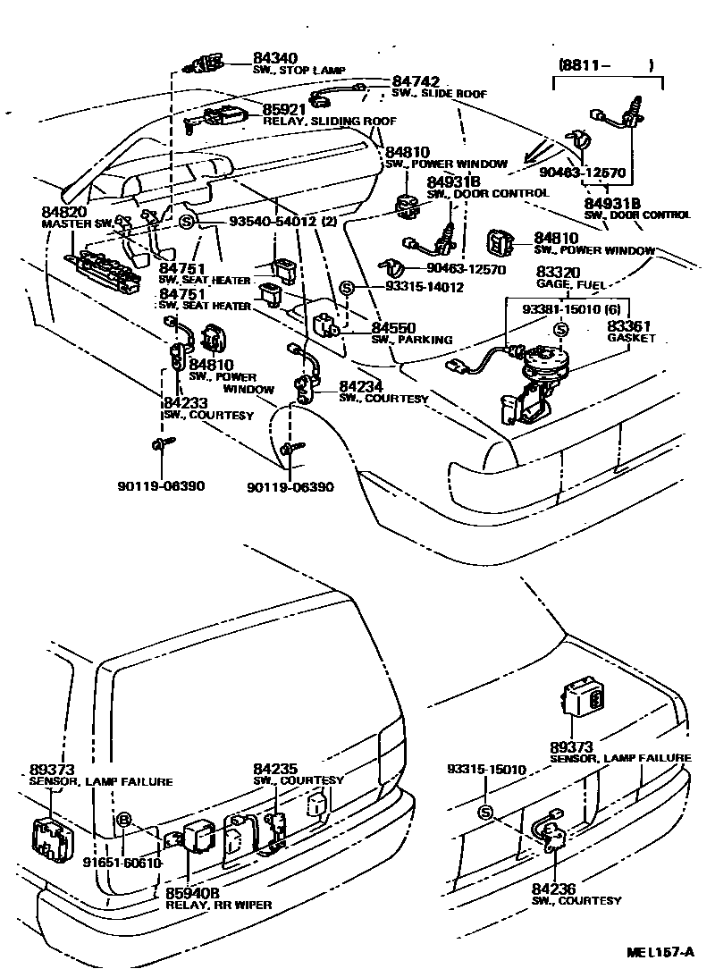 Toyota CAMRY 开关和继电器和ECU EPC diagram — MEL157A