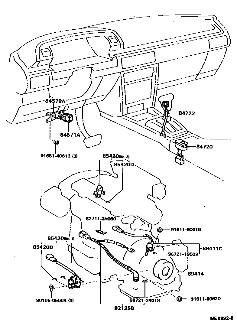 Toyota CAMRY 超速档和电子控制变速器 EPC diagram — MEK992B