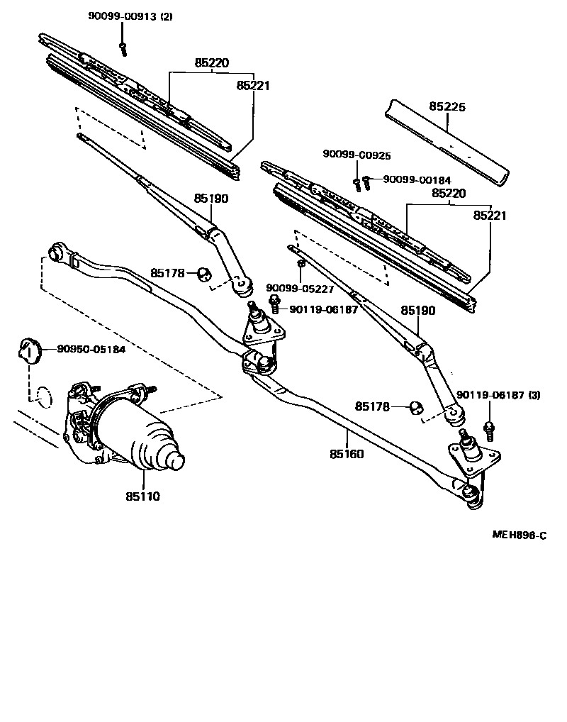 Toyota CAMRY 挡风玻璃刮水器 EPC diagram — MEH896C