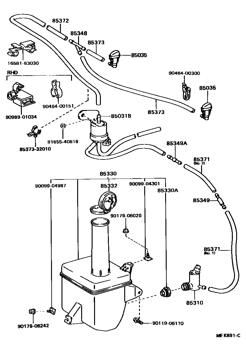 Toyota CAMRY 挡风玻璃清洗器 EPC diagram — MEK891C