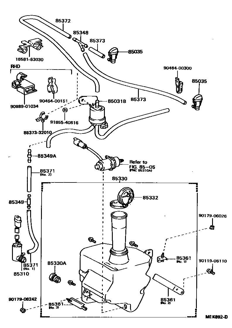Toyota CAMRY 挡风玻璃清洗器 EPC diagram — MEK892D