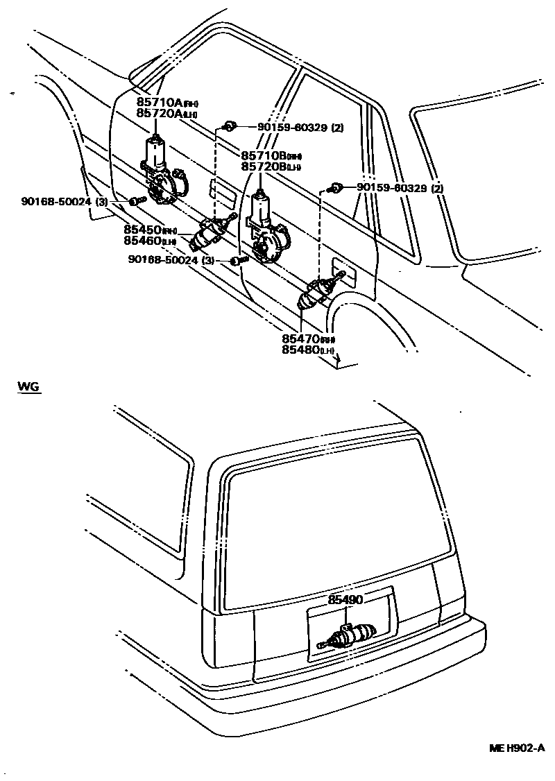 Toyota CAMRY 车门电机和车门电磁阀 EPC diagram — MEH902A