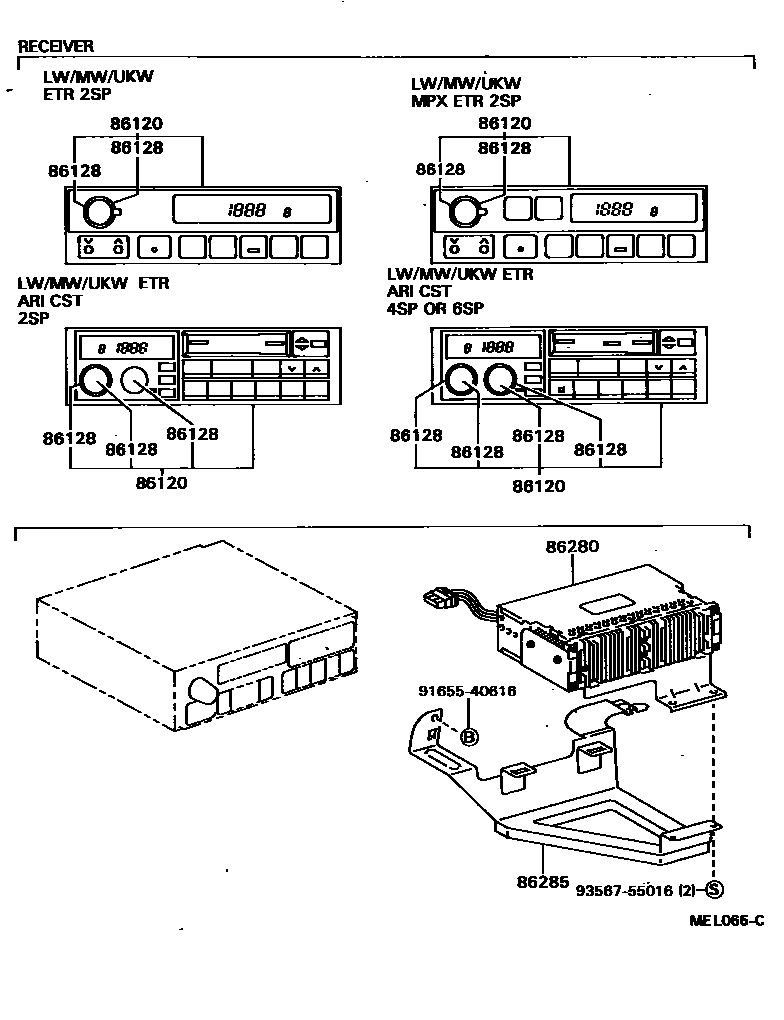 Toyota CAMRY 收音机、放大器和冷凝器 EPC diagram — MEL065C