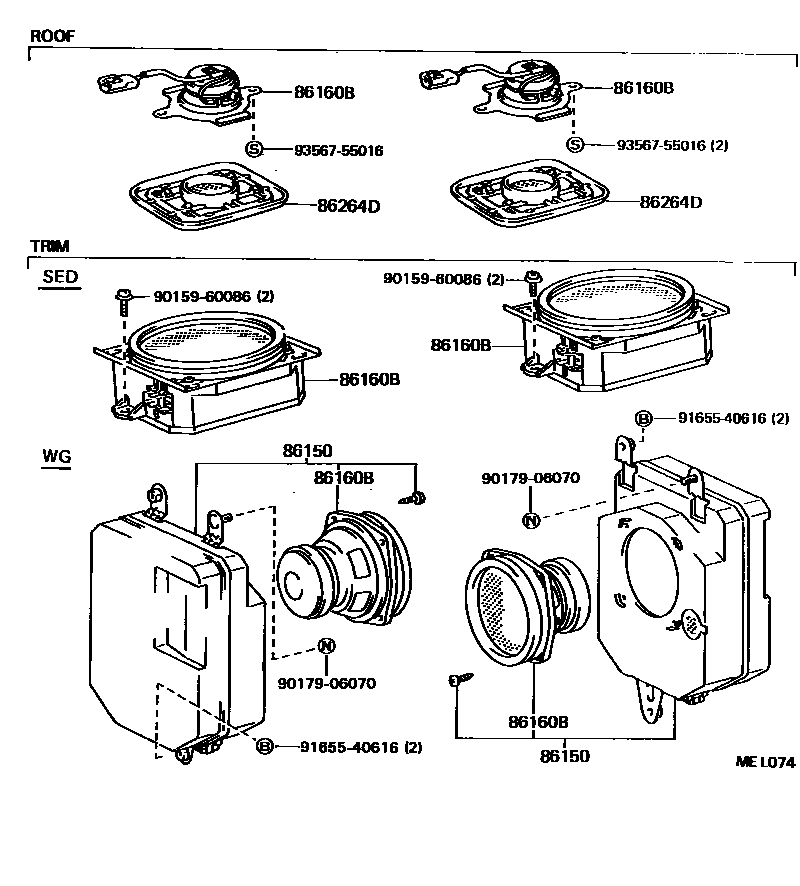 Toyota CAMRY 扬声器 EPC diagram — MEL074