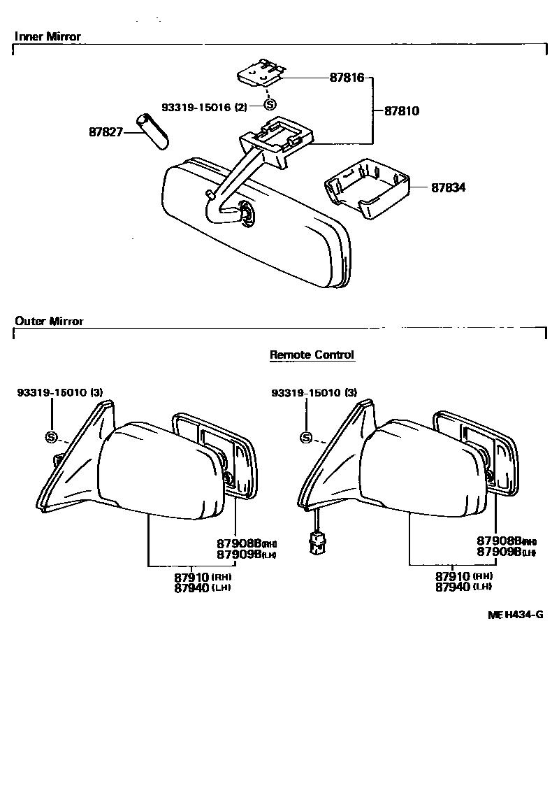Toyota CAMRY 后视镜 EPC diagram — MEH434G