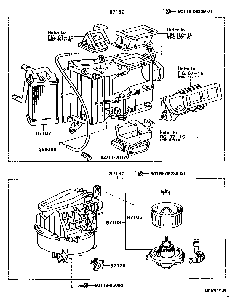 Toyota CAMRY 暖风和空调系统 - 加热装置和鼓风机 EPC diagram — MEK919B