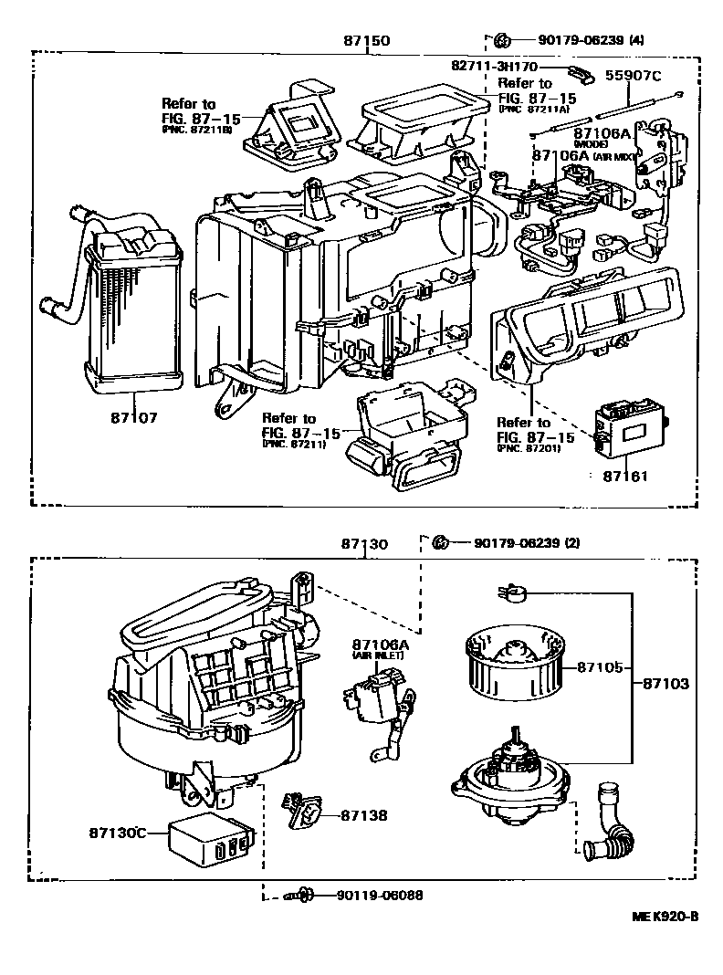 Toyota CAMRY 暖风和空调系统 - 加热装置和鼓风机 EPC diagram — MEK920B