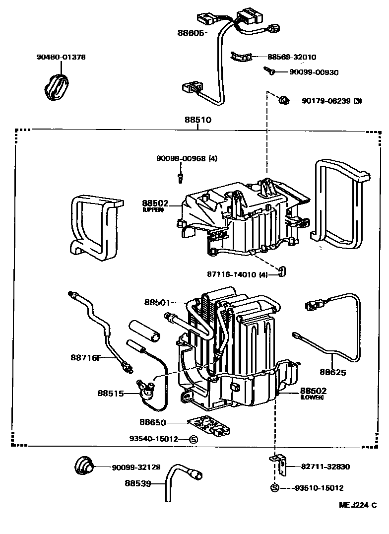 Toyota CAMRY 暖风和空调系统 - 冷却器组件 EPC diagram — MEJ224C