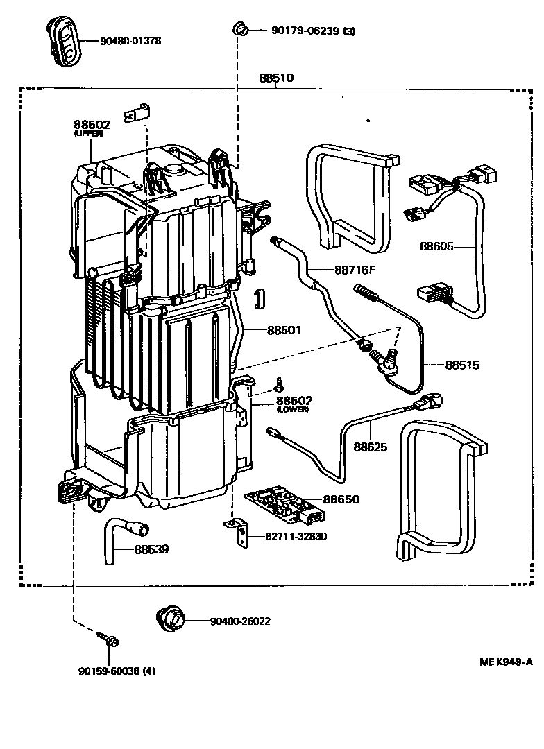 Toyota CAMRY 暖风和空调系统 - 冷却器组件 EPC diagram — MEK949A