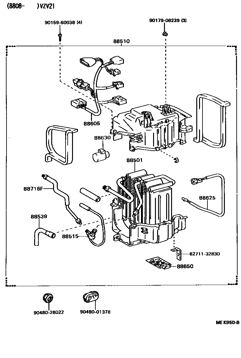 Toyota CAMRY 暖风和空调系统 - 冷却器组件 EPC diagram — MEK950B