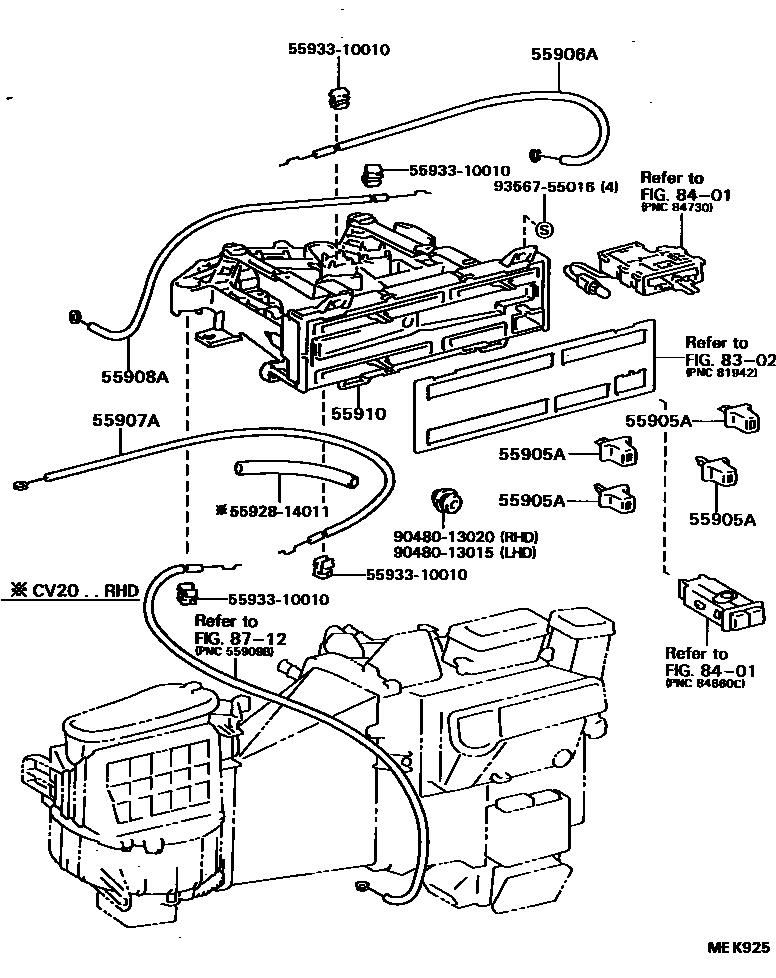 Toyota CAMRY 暖风和空调系统 - 控制器和风管 EPC diagram — MEK925