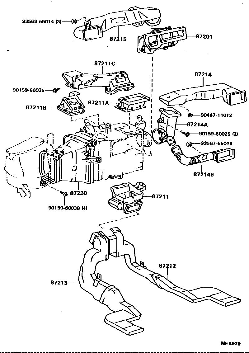 Toyota CAMRY 暖风和空调系统 - 控制器和风管 EPC diagram — MEK929
