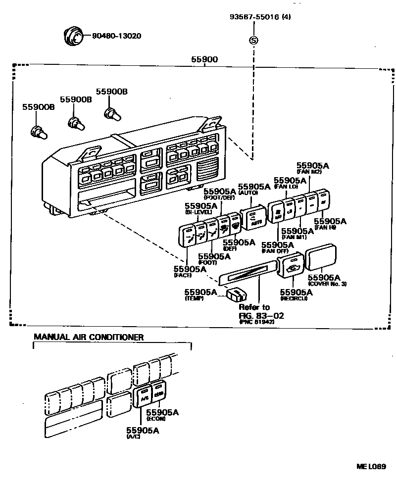 Toyota CAMRY 暖风和空调系统 - 控制器和风管 EPC diagram — MEL069