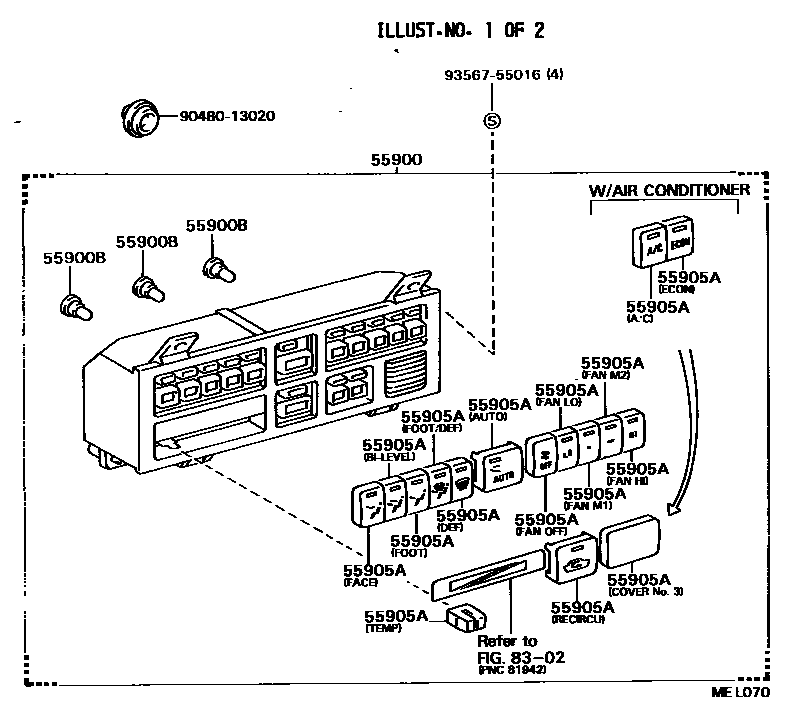 Toyota CAMRY 暖风和空调系统 - 控制器和风管 EPC diagram — MEL070