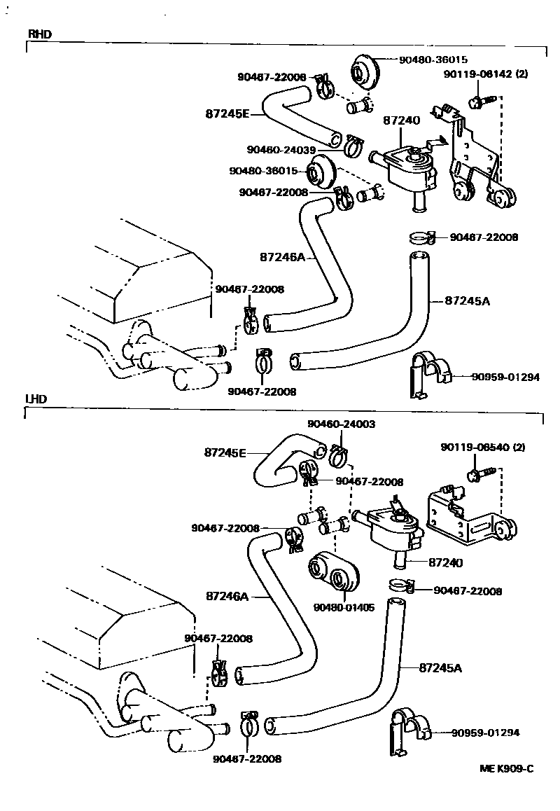 Toyota CAMRY 暖风和空调系统 - 水管 EPC diagram — MEK909C