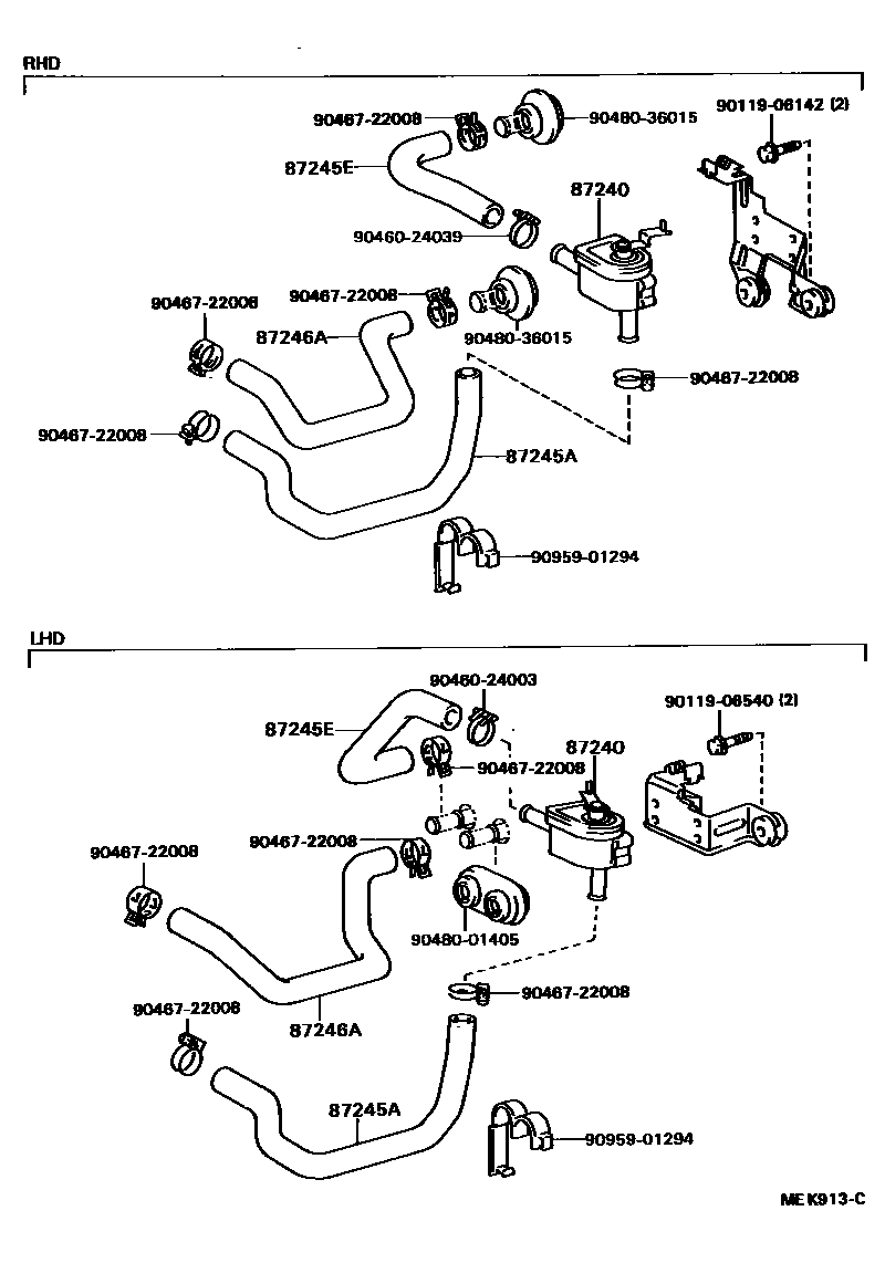 Toyota CAMRY 暖风和空调系统 - 水管 EPC diagram — MEK913C