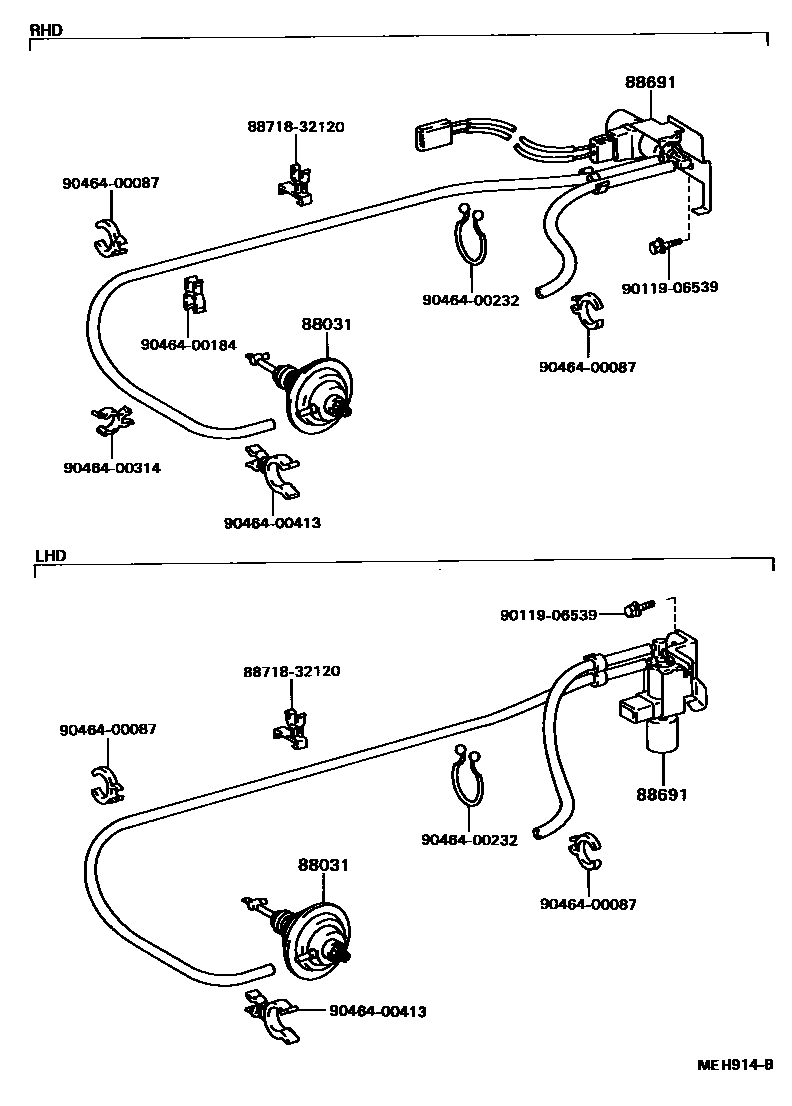 Toyota CAMRY 暖风和空调系统 - 真空管 EPC diagram — MEH914B