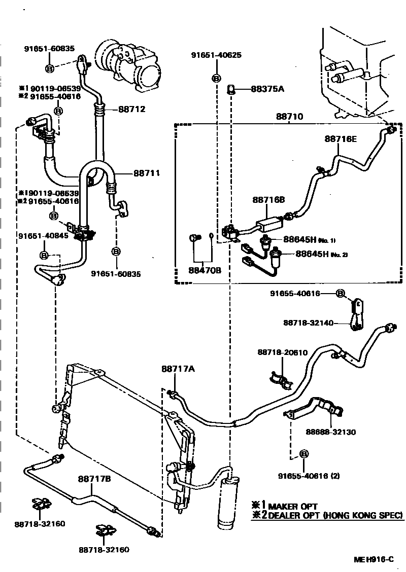 Toyota CAMRY Heating & Air Conditioning - Cooler Piping EPC diagram — MEH916C